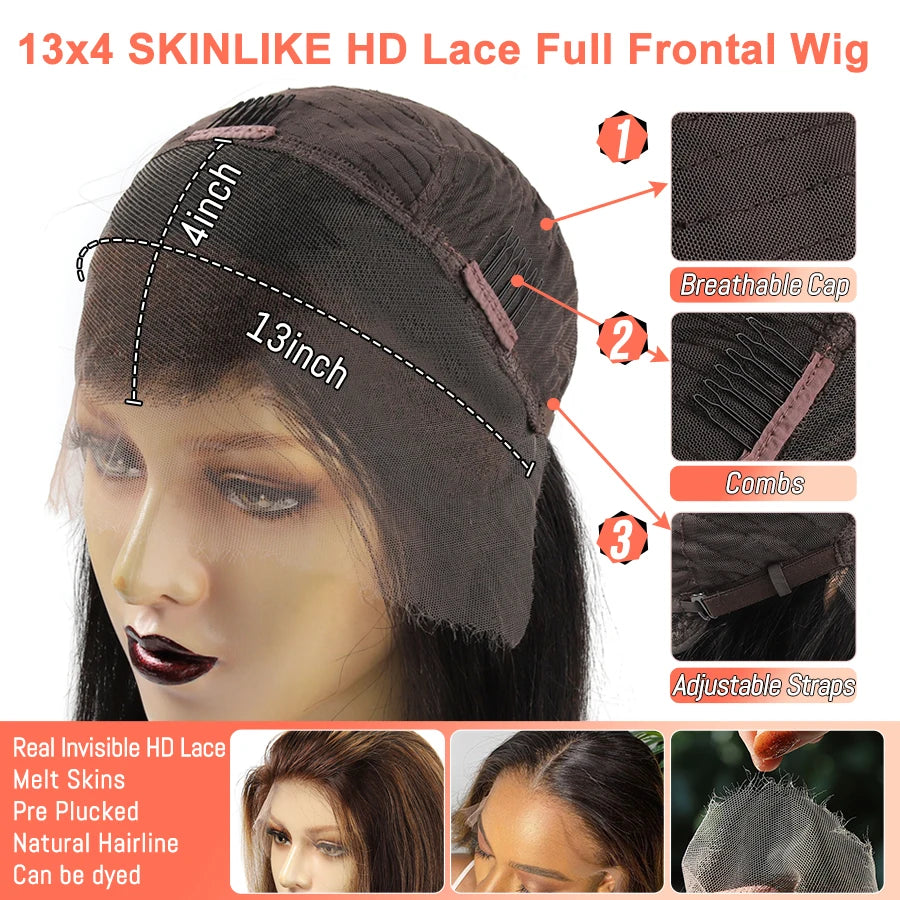 BEEOS Skinlike 13X6 HD Lace Frontal Wig Ombre Blonde Straight 13x4 HD Lace Full Front Human Hair Wigs For Women Pre plucked Hair