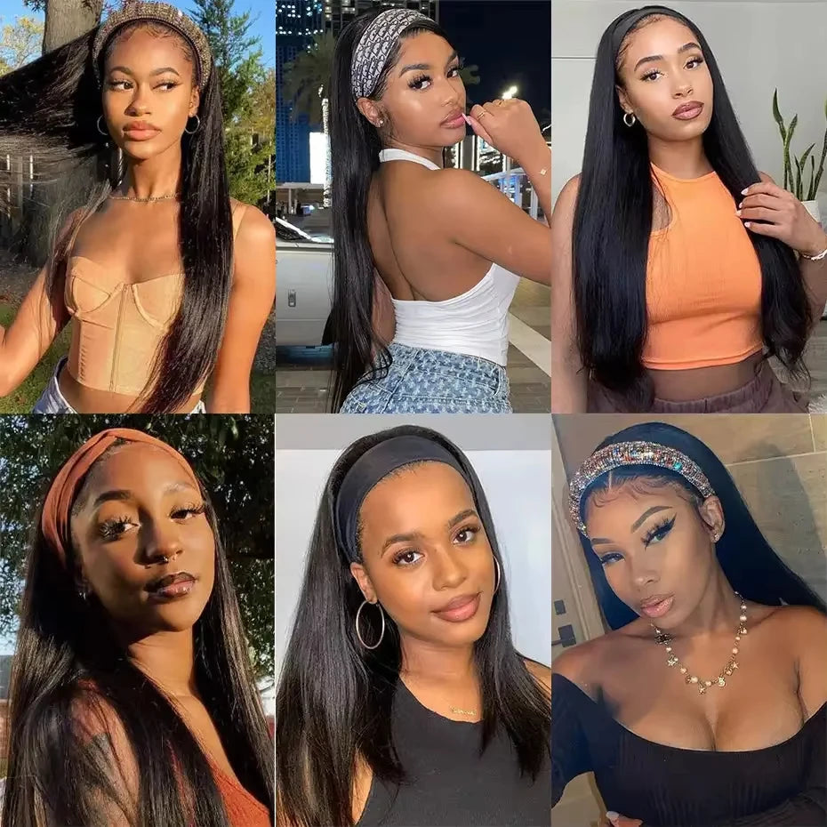Brazilian Straight Headband Wigs Human Hair On Sale For Women Full Made Machine Virgin Human Hair Wigs 250% Density