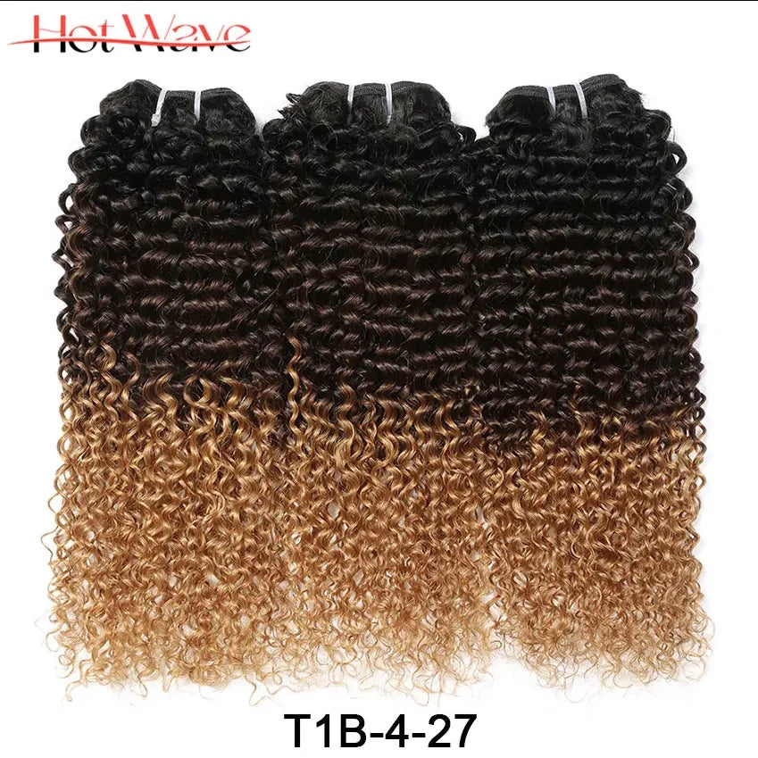 Ombre Afro Kinky Curly Human Hair Bundles With Lace Closures 100% Brazilian Human Hair Extensions 1b/4/30 Weave Bundles