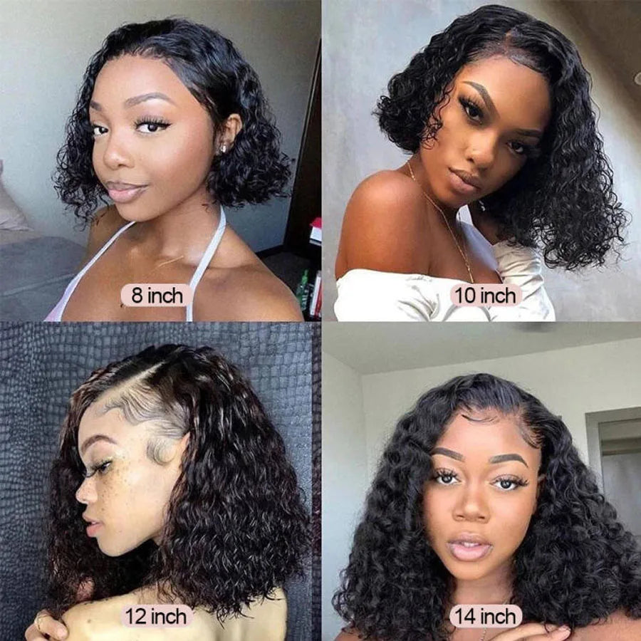 180% Short Curly Bob 13x4 HD Lace Full Frontal Human Hair Wigs Water Wave Wig Pre plucked Brazilian HD Lace Wig For Black Women