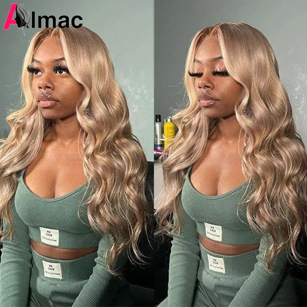 Ash Blonde Body Wave #8 Color Indian Remy Human Hair Weave Extensions 2/3/4 Bundles with 4x4 Closure 95-100g per Piece for Women