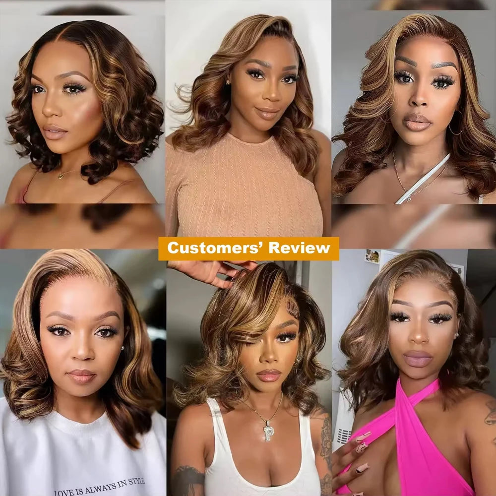 16A100% Human Hair P4/27 Body Wave Bob Wigs Human Hair 13x4 HD Lace Frontal Human Hair Wigs 4x4 Closure Lace Wigs For Women 180%