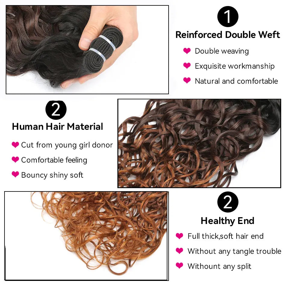 Ombre Afro Kinky Curly Human Hair Bundles With Lace Closures 100% Brazilian Human Hair Extensions 1b/4/30 Weave Bundles