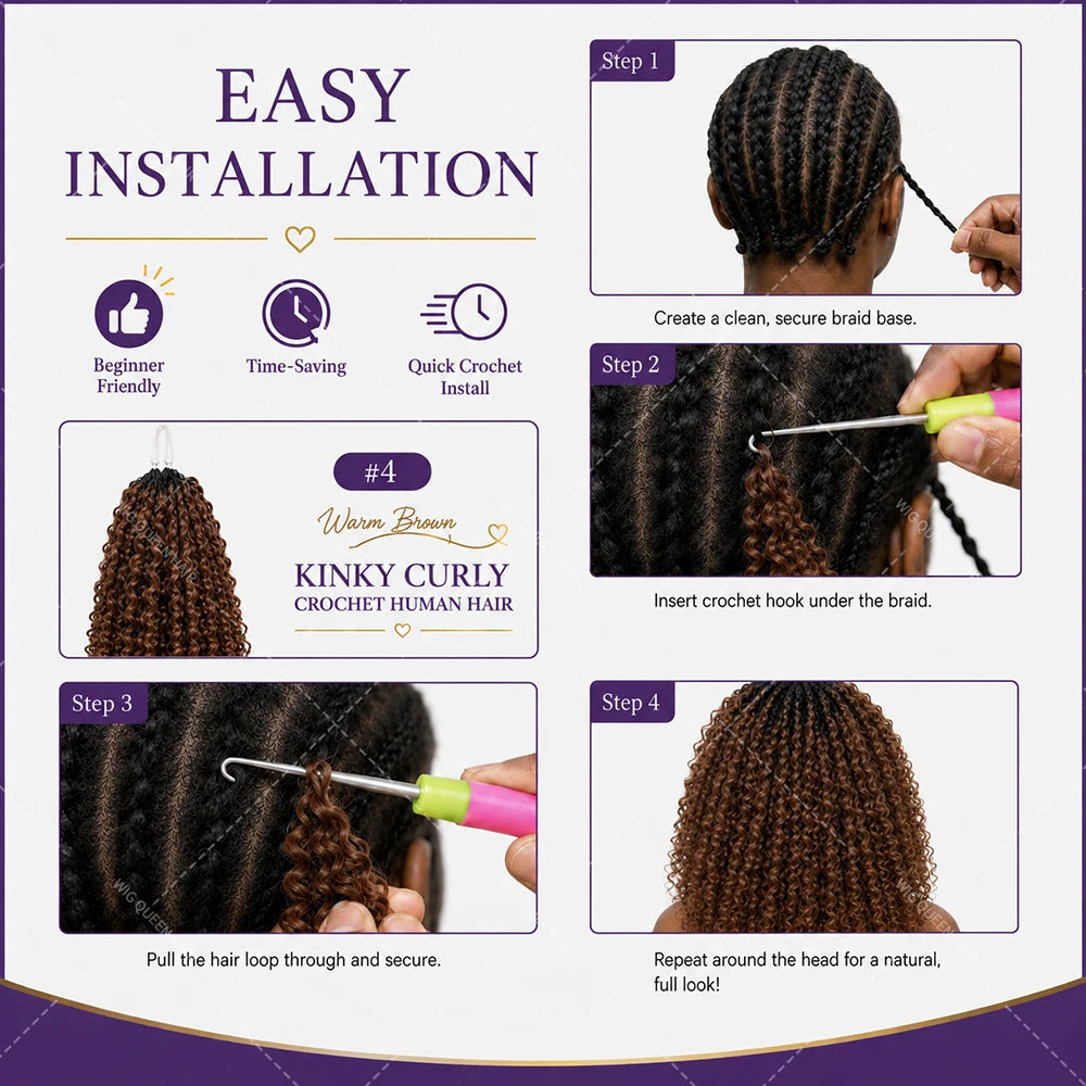 Brown Curly Deep Wave Miracle Knots Feather Crochet Human Hair For Braiding Boho Braids Pre-Separated 100% Human Hair Extensions