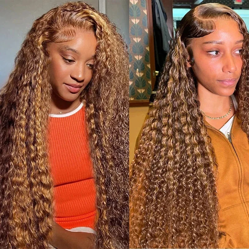 Highlight Curly Wig Synthetic Hair Honey Blonde 13x4 Lace Front Deep Wave Pre Plucked Hd Lace Frontal Wig Brazilian For Women