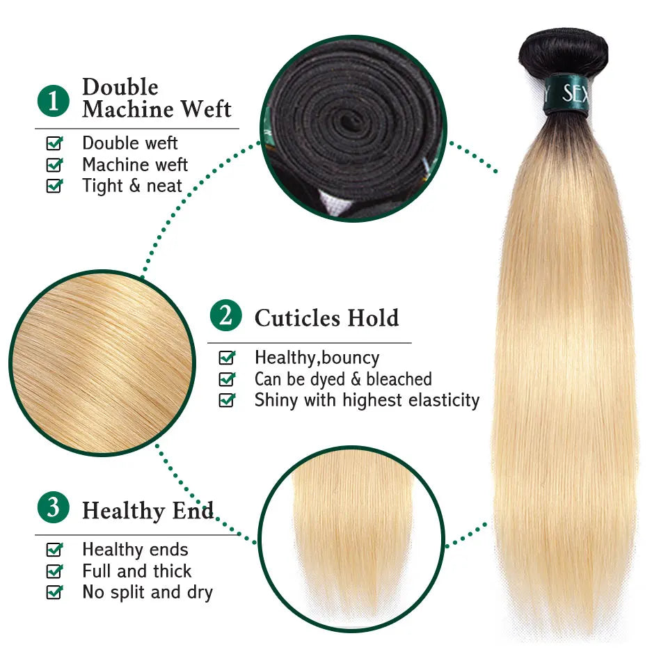 Sexay 1B Blonde Straight Human Hair Bundles With Closure Pre Plucked Ombre Honey Blonde Bundles With Transparent Lace Closures
