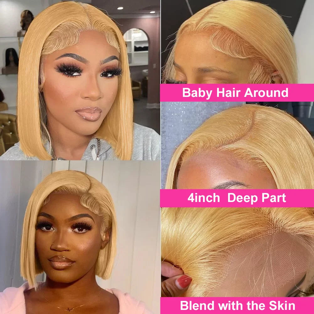 Light Brown Bob Wig Human Hair Straight 13x4 HD Transparent Lace Front Wigs 27 Colored Short Bob Wigs 100% Human Hair 200density