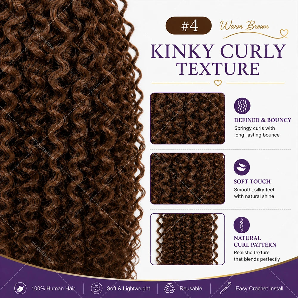 Brown Curly Deep Wave Miracle Knots Feather Crochet Human Hair For Braiding Boho Braids Pre-Separated 100% Human Hair Extensions