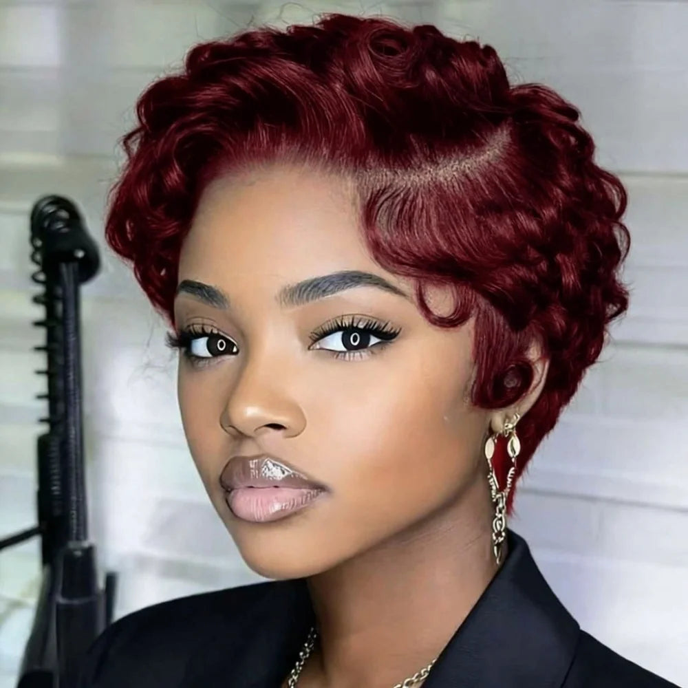 Curly Pixie Cut 13x4 Lace Frontal Wigs Human Hair Short 6inches Layered Curly Wig for Women
