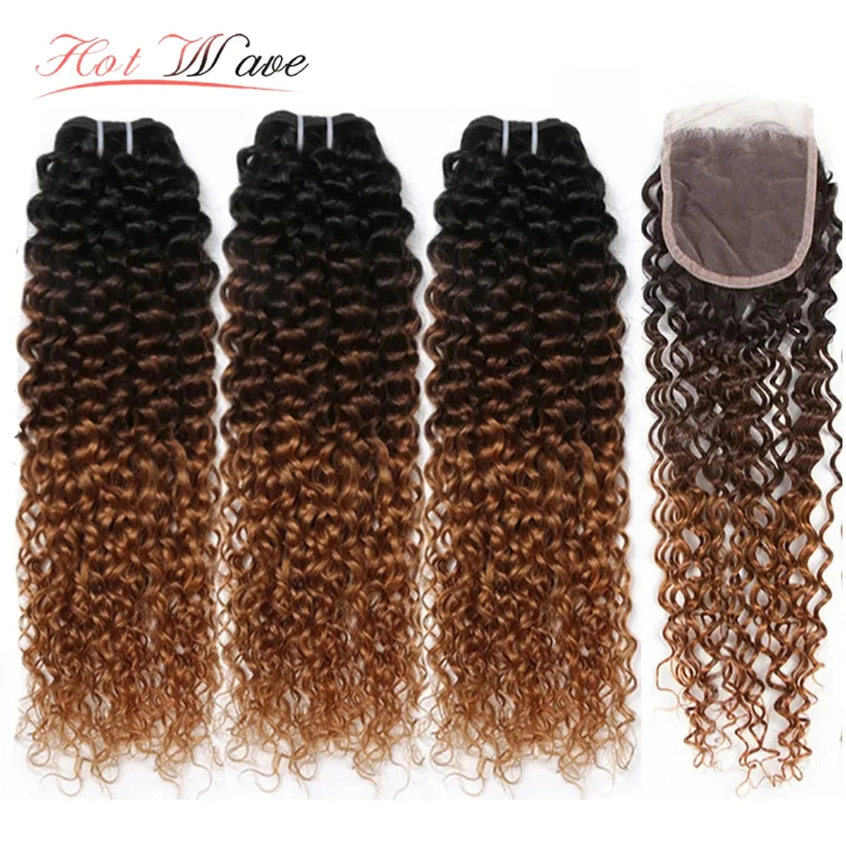Ombre Afro Kinky Curly Human Hair Bundles With Lace Closures 100% Brazilian Human Hair Extensions 1b/4/30 Weave Bundles