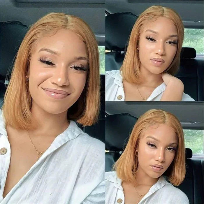 Light Brown Bob Wig Human Hair Straight 13x4 HD Transparent Lace Front Wigs 27 Colored Short Bob Wigs 100% Human Hair 200density