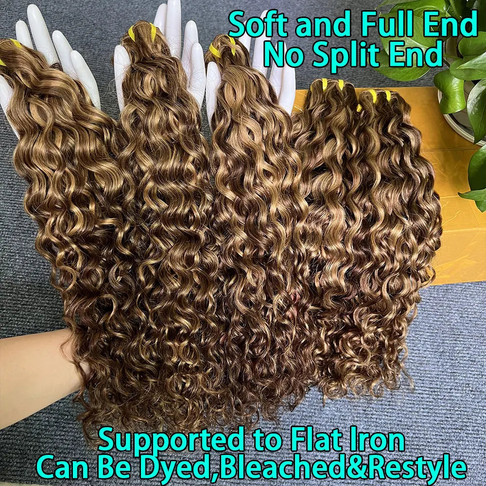 P4/27 Water Wave Highlight Dark Brown and Honey Blonde Human Hair Bundles Deep Wave Hair Bundle Hair Weave For Women