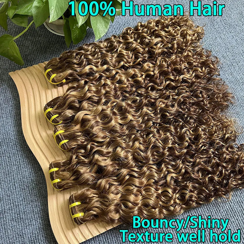 P4/27 Water Wave Highlight Dark Brown and Honey Blonde Human Hair Bundles Deep Wave Hair Bundle Hair Weave For Women