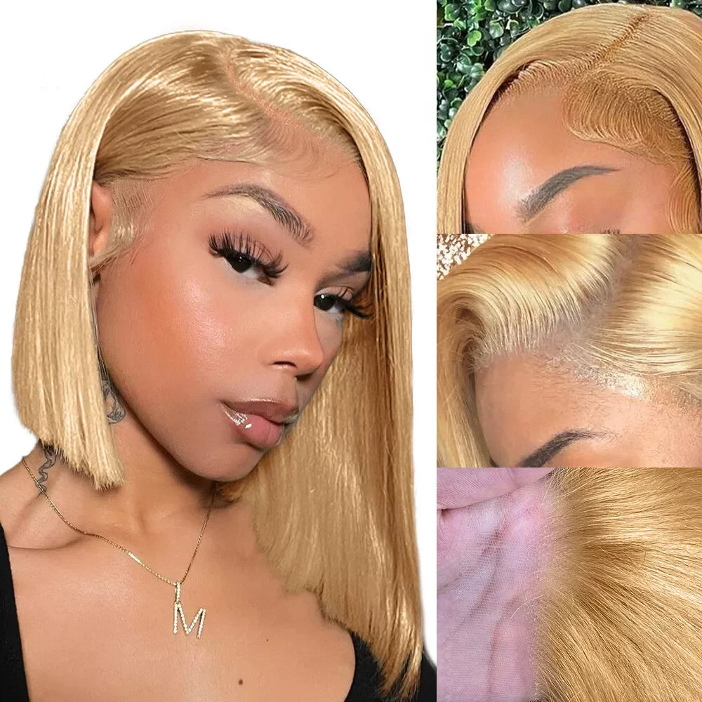 Light Brown Bob Wig Human Hair Straight 13x4 HD Transparent Lace Front Wigs 27 Colored Short Bob Wigs 100% Human Hair 200density