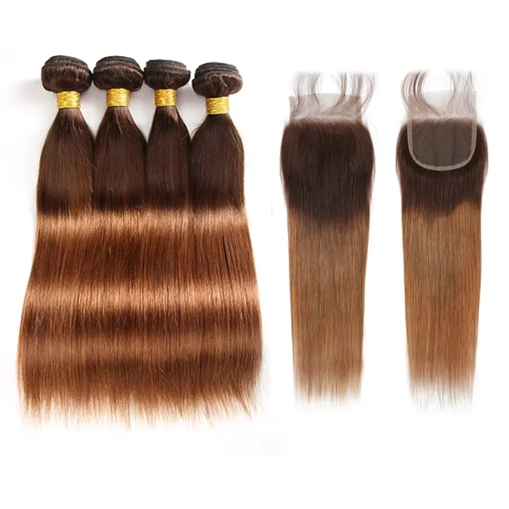 Ombre Human Hair Bundles 12A straight Wave Bundles With Closure 4x4 Brazilian Hair Remy Hair bundles human Hair Extension