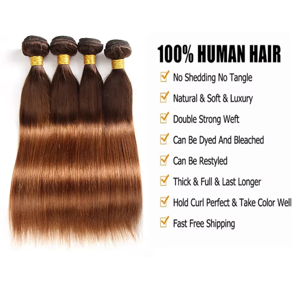 Ombre Human Hair Bundles 12A straight Wave Bundles With Closure 4x4 Brazilian Hair Remy Hair bundles human Hair Extension