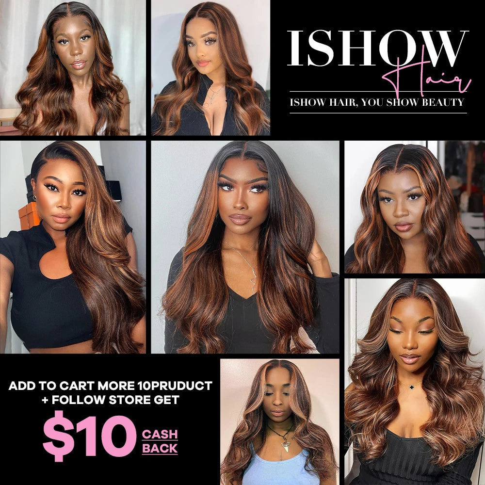 Ishow 1B 4 30 Bundles With Frontal Ombre Highlight Body Wave With 13x4 Transparent Lace Frontal Brazilian Virgin Human Hair