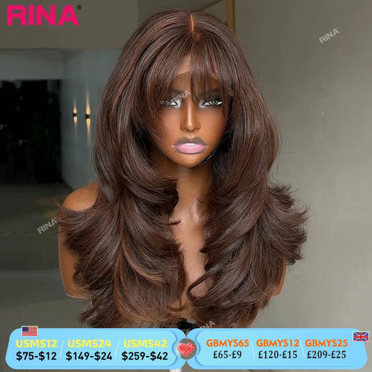 Dark Brown Bang Color 13X6 Hd Lace Frontal Human Hair Wig 180 Density Body Wave 13X4 Lace Front Wigs Brazilian Human Hair