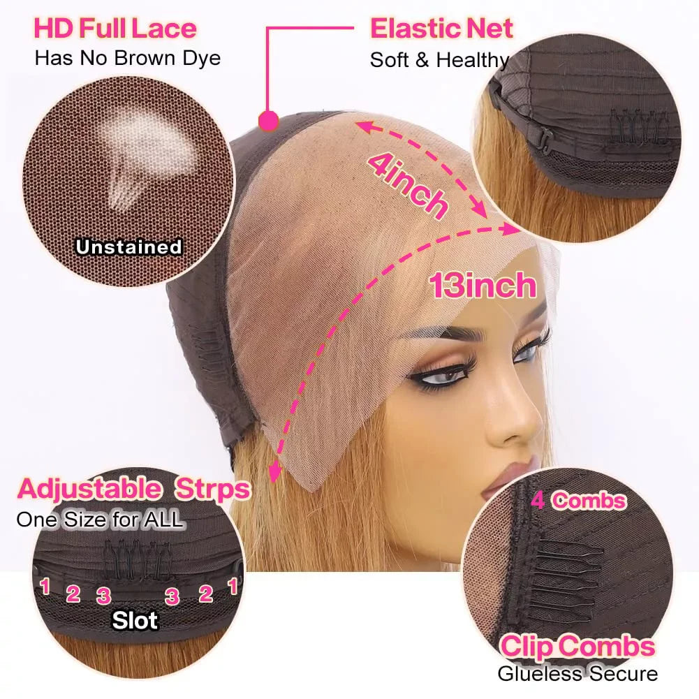 Light Brown Bob Wig Human Hair Straight 13x4 HD Transparent Lace Front Wigs 27 Colored Short Bob Wigs 100% Human Hair 200density