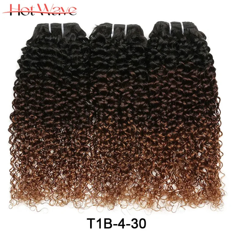 Ombre Afro Kinky Curly Human Hair Bundles With Lace Closures 100% Brazilian Human Hair Extensions 1b/4/30 Weave Bundles