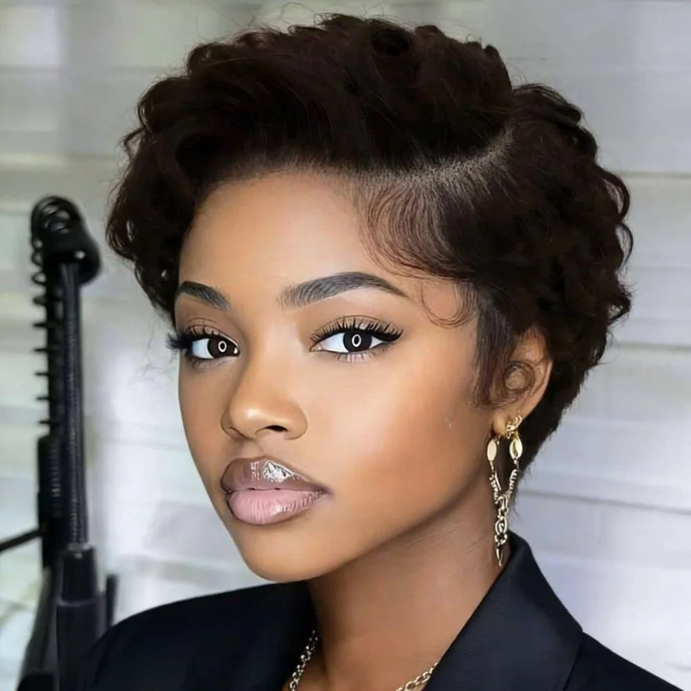 Curly Pixie Cut 13x4 Lace Frontal Wigs Human Hair Short 6inches Layered Curly Wig for Women