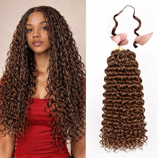 Brown Curly Deep Wave Miracle Knots Feather Crochet Human Hair For Braiding Boho Braids Pre-Separated 100% Human Hair Extensions