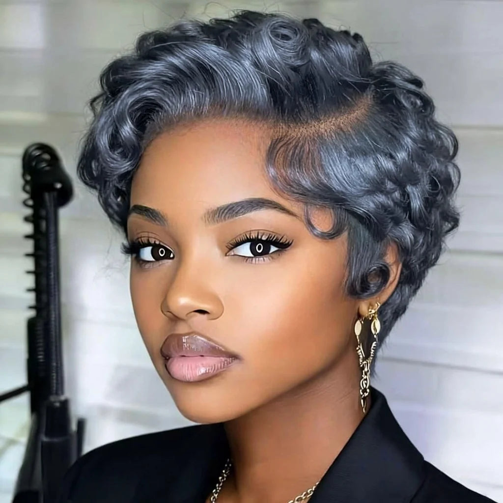 Curly Pixie Cut 13x4 Lace Frontal Wigs Human Hair Short 6inches Layered Curly Wig for Women