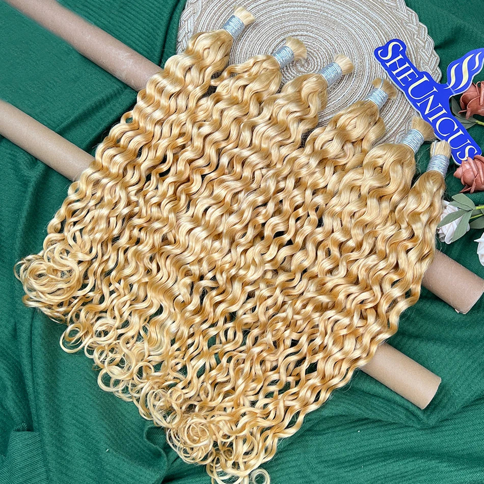#613 Blonde Color Water Wave Hair Bulk For Braiding 100% Unprocessed Human Hair Extension 100grams No Weft Raw Virgin Hair