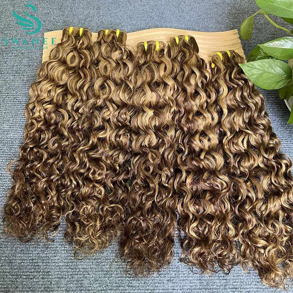 P4/27 Water Wave Highlight Dark Brown and Honey Blonde Human Hair Bundles Deep Wave Hair Bundle Hair Weave For Women