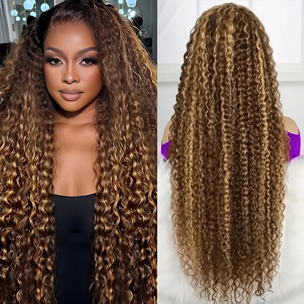 30 40 Inch Human Hair Lace Front Wigs 13x4/13X6 Hd P4/27 Honey Blonde Highlight Ombre Deep Wave Pre Plucked With Baby Hair Curly