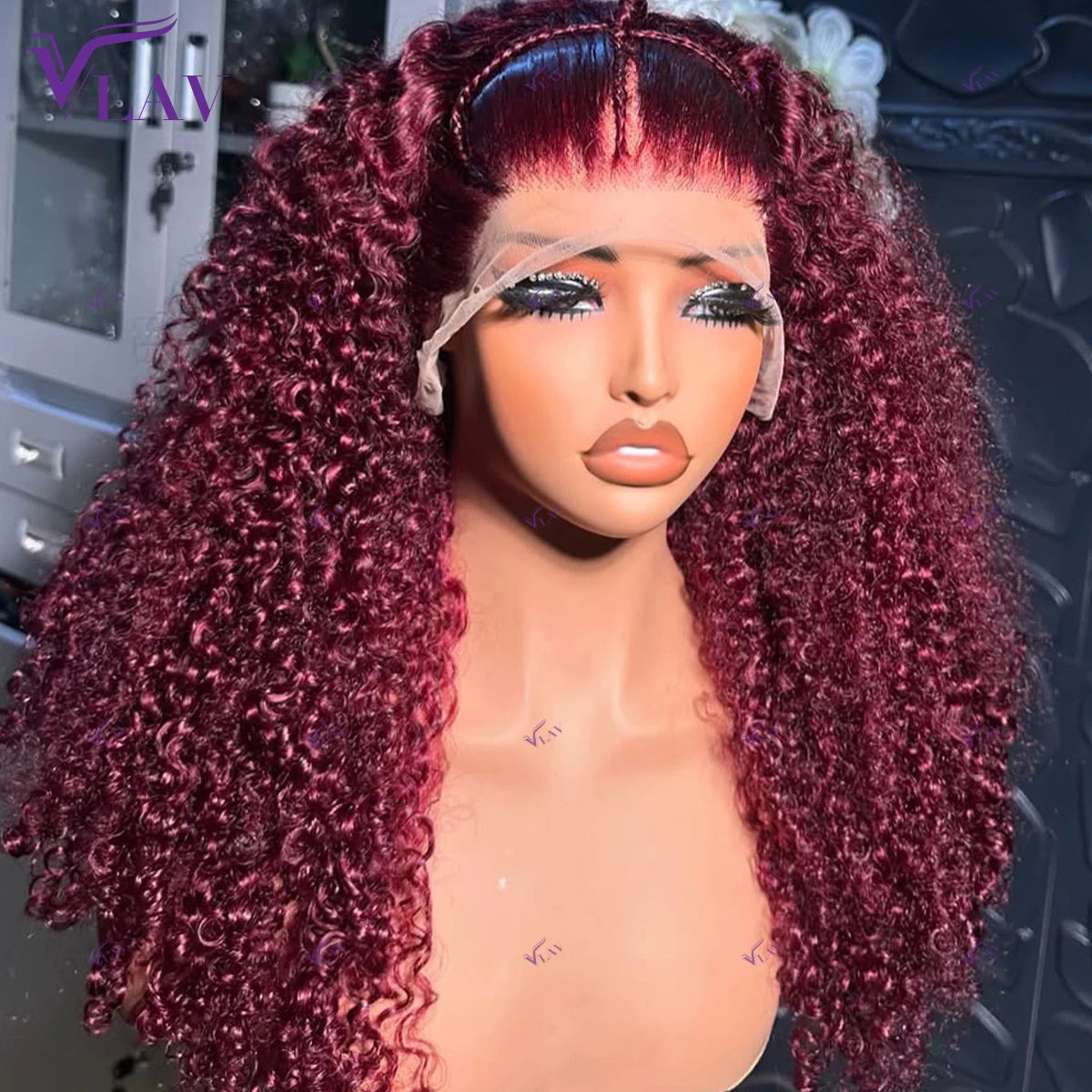 450 Density Glueless Wig Burgundy Colored Kinky Curly 13x6 HD Lace Front Human Hair Wig 99J Colored Human Hair Wig Wear And Go