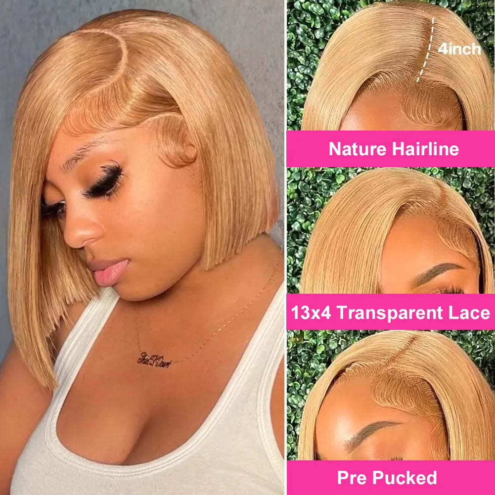 Light Brown Bob Wig Human Hair Straight 13x4 HD Transparent Lace Front Wigs 27 Colored Short Bob Wigs 100% Human Hair 200density