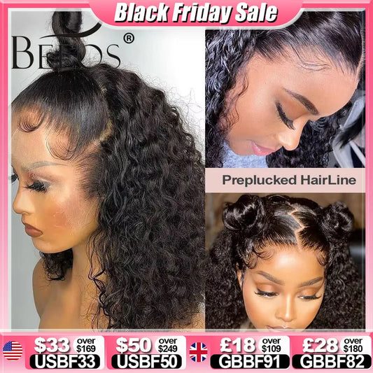 180% Short Curly Bob 13x4 HD Lace Full Frontal Human Hair Wigs Water Wave Wig Pre plucked Brazilian HD Lace Wig For Black Women