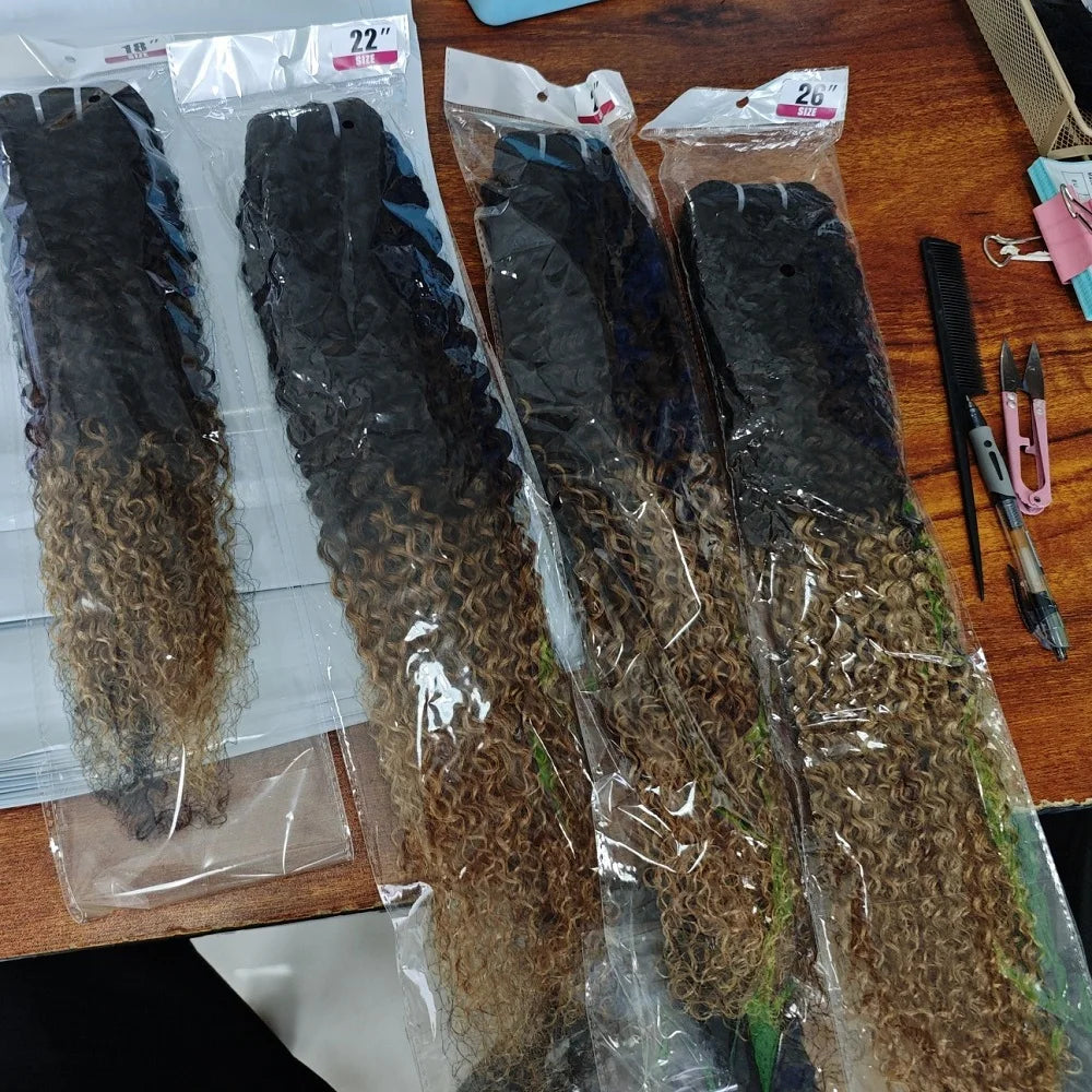 Ombre Afro Kinky Curly Human Hair Bundles With Lace Closures 100% Brazilian Human Hair Extensions 1b/4/30 Weave Bundles