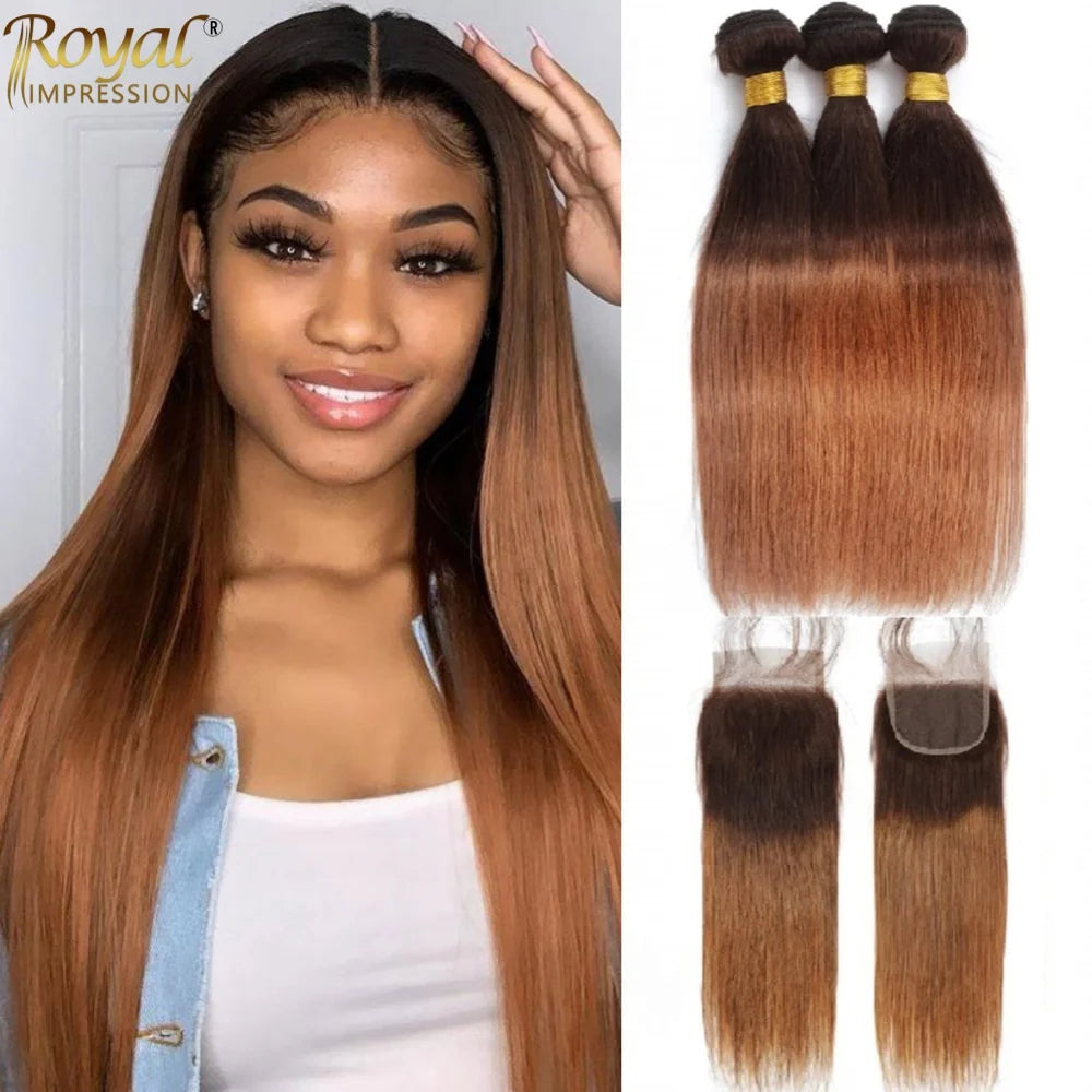 Ombre Human Hair Bundles 12A straight Wave Bundles With Closure 4x4 Brazilian Hair Remy Hair bundles human Hair Extension