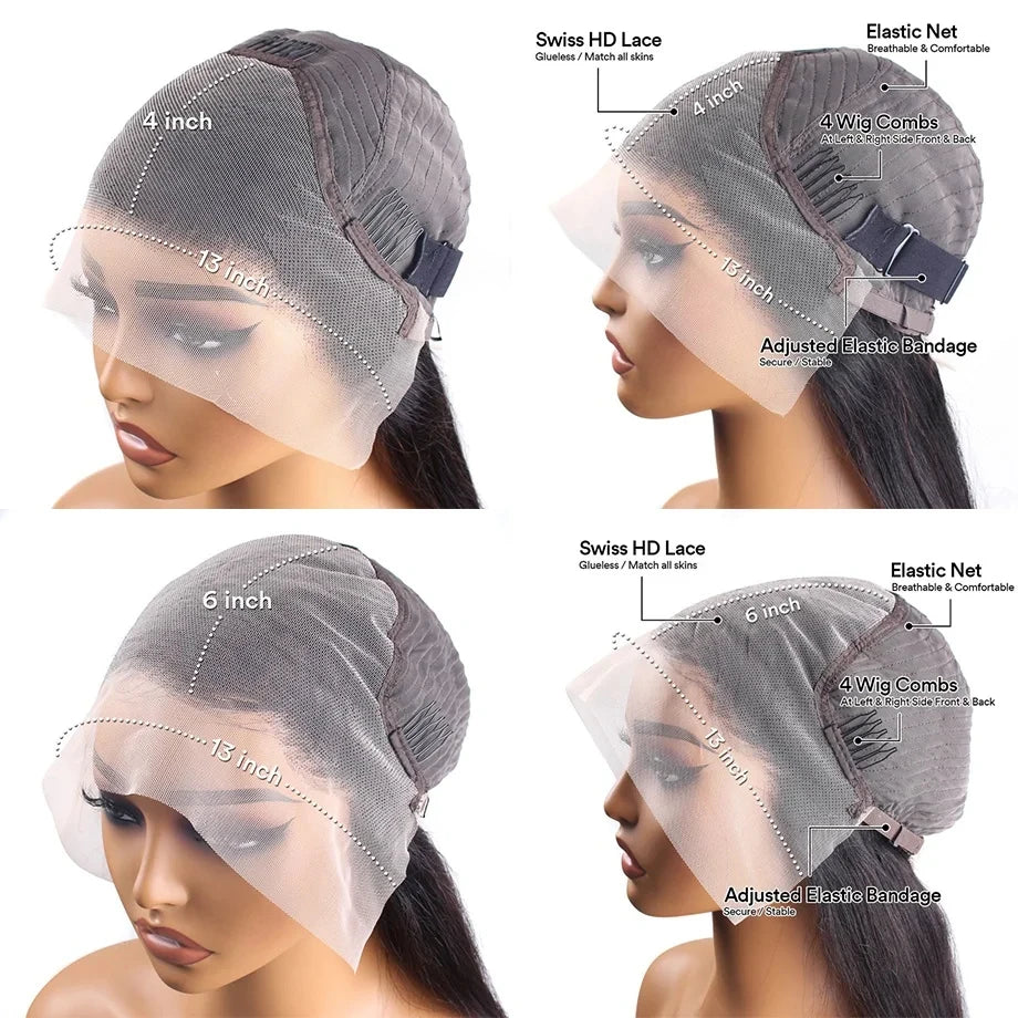 13x4 Brazilian Human Hair Wear and Go 200 Density Straight 13x6 Hd Lace Frontal Wigs Natural Black Pre Plucked with Baby Hair