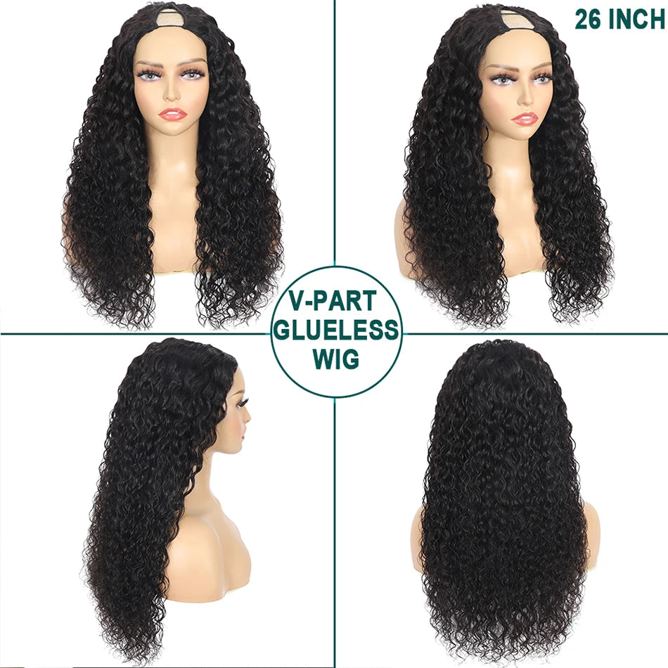100% Human Hair Burmese Water Curly V Part Wigs 200% Density Deep Wavy Wave Upgrade U Part Glueless Virgin Human Hair Half Wigs