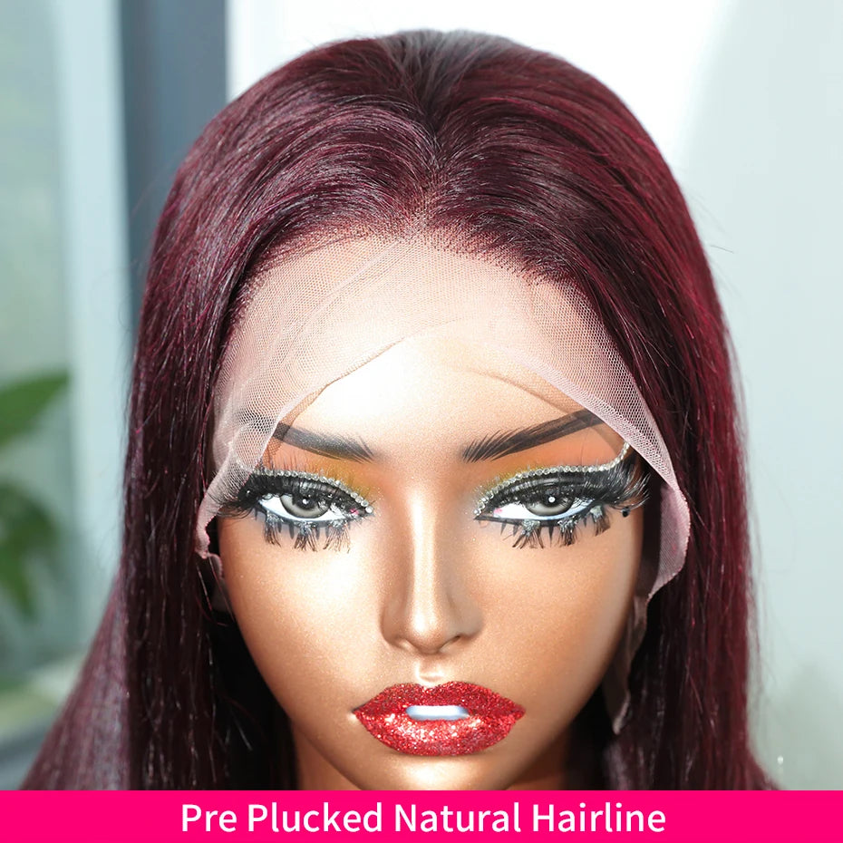 13x6 13x4 Frontal Bob 100%Human Hair Lace Front Wig Dark 99J Burgundy Square Cut Raw Vietnamese Bone Straight 250% Pre Plucked