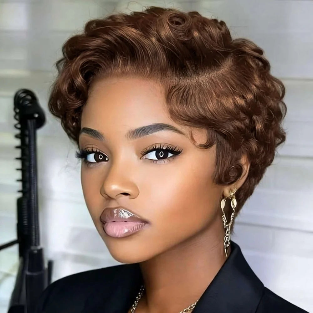 Curly Pixie Cut 13x4 Lace Frontal Wigs Human Hair Short 6inches Layered Curly Wig for Women