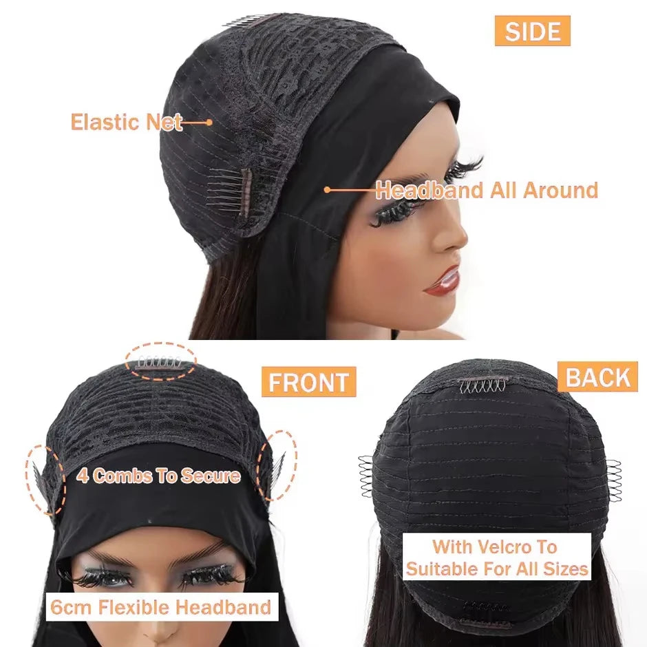 Brazilian Straight Headband Wigs Human Hair On Sale For Women Full Made Machine Virgin Human Hair Wigs 250% Density