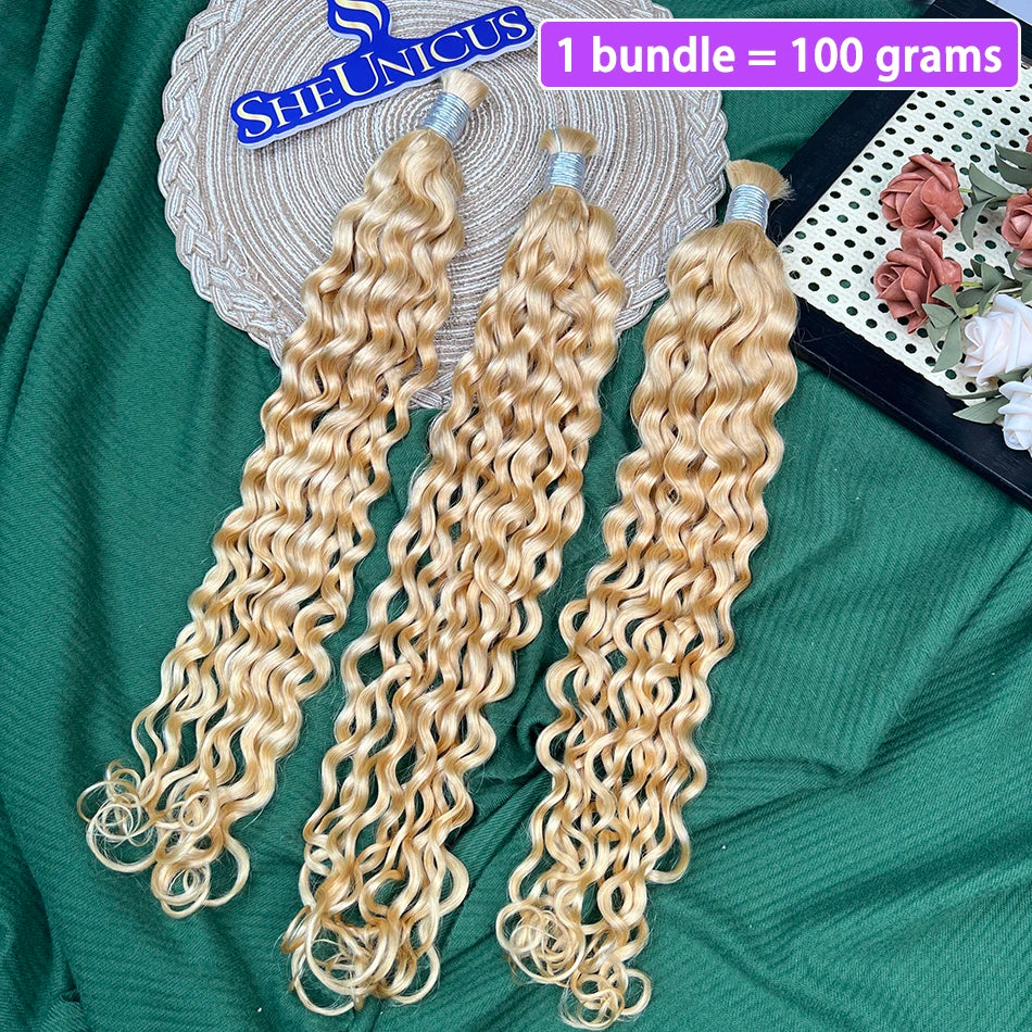 #613 Blonde Color Water Wave Hair Bulk For Braiding 100% Unprocessed Human Hair Extension 100grams No Weft Raw Virgin Hair