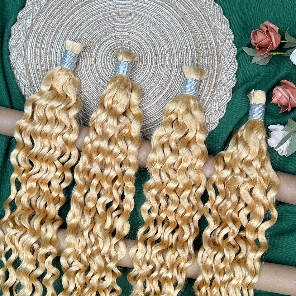 #613 Blonde Color Water Wave Hair Bulk For Braiding 100% Unprocessed Human Hair Extension 100grams No Weft Raw Virgin Hair