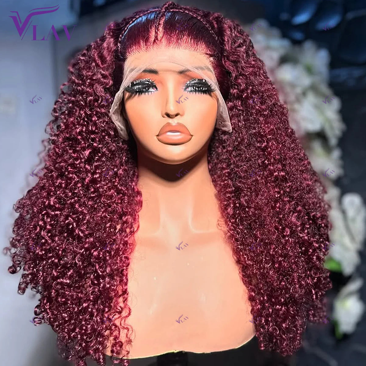 450 Density Glueless Wig Burgundy Colored Kinky Curly 13x6 HD Lace Front Human Hair Wig 99J Colored Human Hair Wig Wear And Go