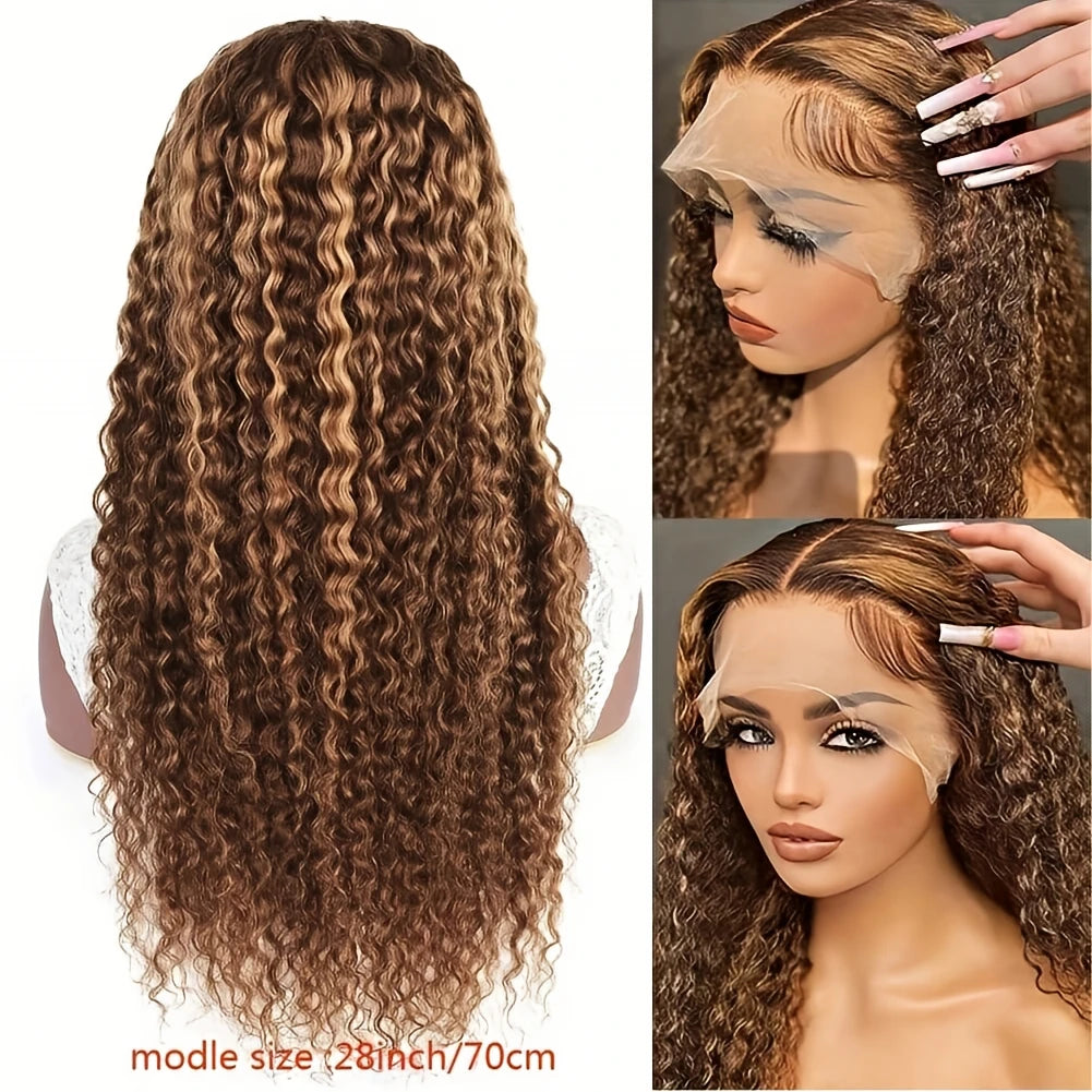 30 40 Inch Human Hair Lace Front Wigs 13x4/13X6 Hd P4/27 Honey Blonde Highlight Ombre Deep Wave Pre Plucked With Baby Hair Curly