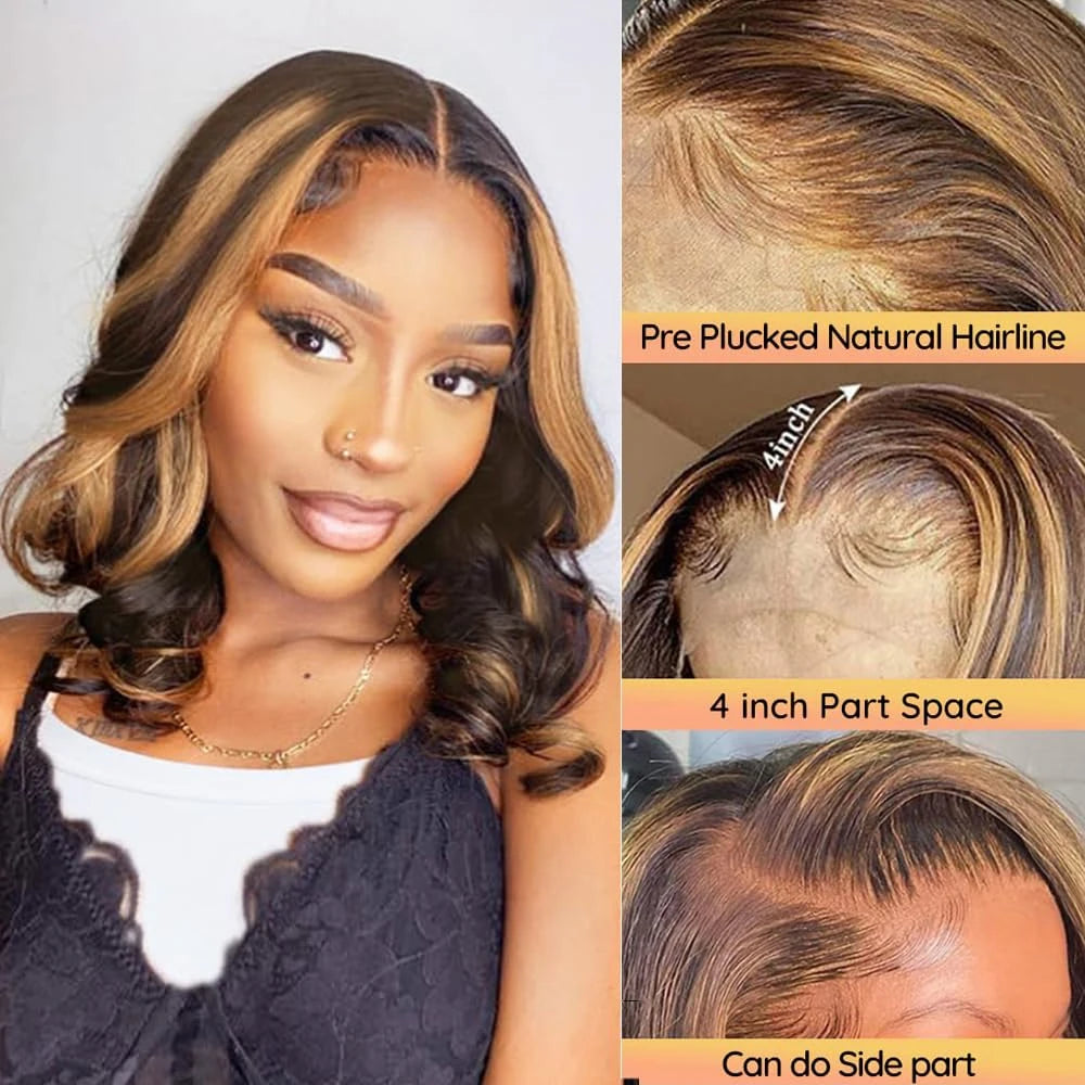 16A100% Human Hair P4/27 Body Wave Bob Wigs Human Hair 13x4 HD Lace Frontal Human Hair Wigs 4x4 Closure Lace Wigs For Women 180%