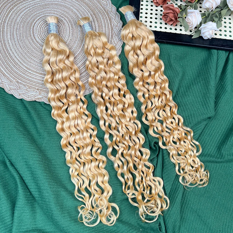 #613 Blonde Color Water Wave Hair Bulk For Braiding 100% Unprocessed Human Hair Extension 100grams No Weft Raw Virgin Hair