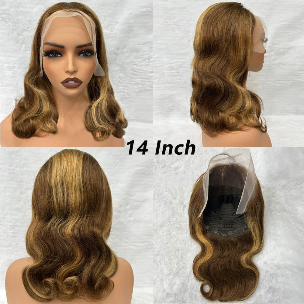 16A100% Human Hair P4/27 Body Wave Bob Wigs Human Hair 13x4 HD Lace Frontal Human Hair Wigs 4x4 Closure Lace Wigs For Women 180%