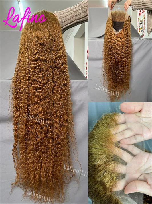 Honey Blonde Human Hair Wig Curly Wigs 13x6 Hd Lace Frontal Wig 13x4 Deep Wave Frontal Wig 30 Inch #27 Colored Human Hair Wigs