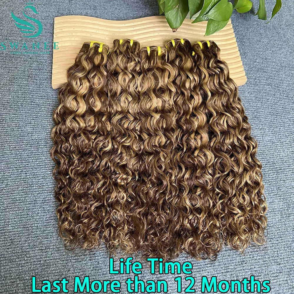 P4/27 Water Wave Highlight Dark Brown and Honey Blonde Human Hair Bundles Deep Wave Hair Bundle Hair Weave For Women