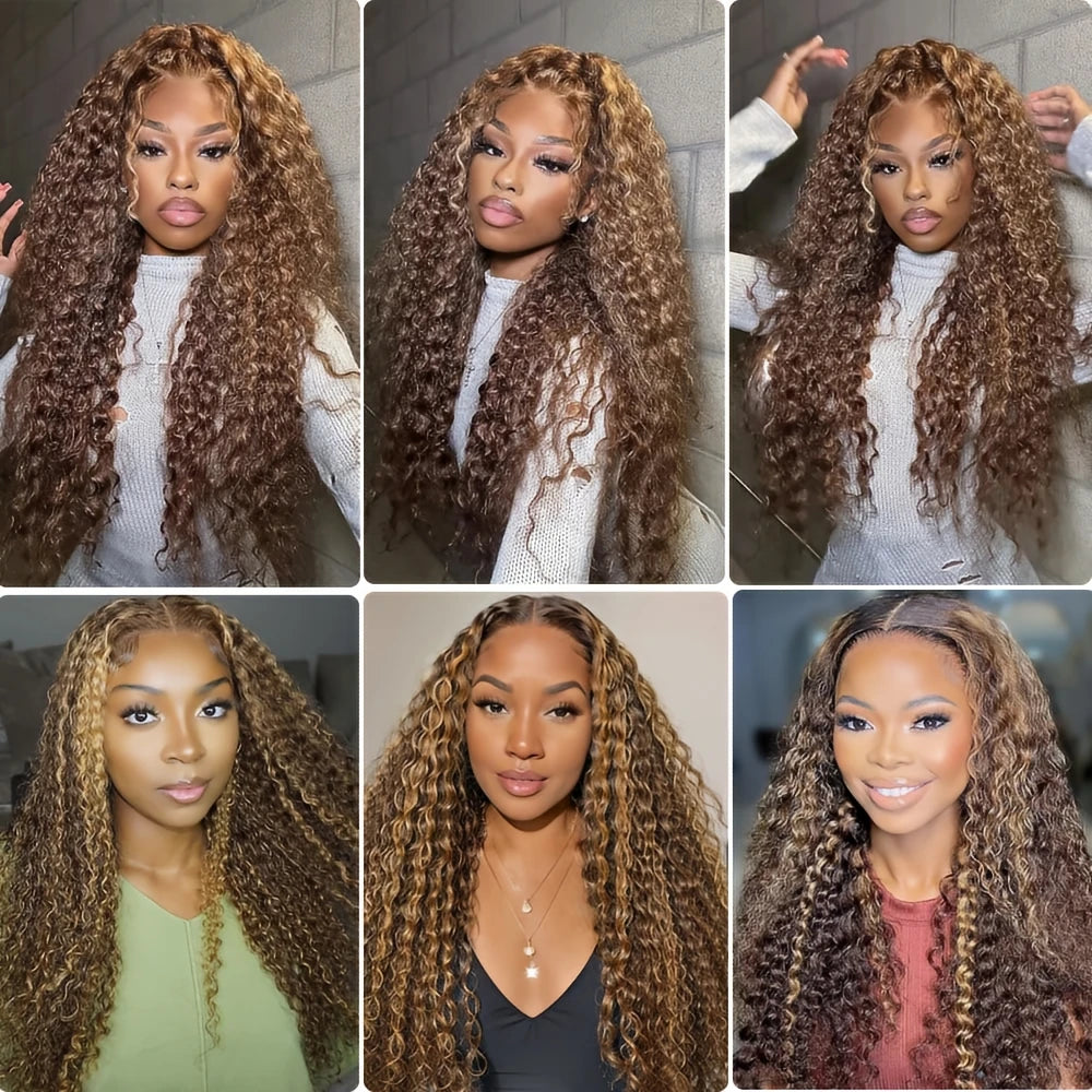 30 40 Inch Human Hair Lace Front Wigs 13x4/13X6 Hd P4/27 Honey Blonde Highlight Ombre Deep Wave Pre Plucked With Baby Hair Curly
